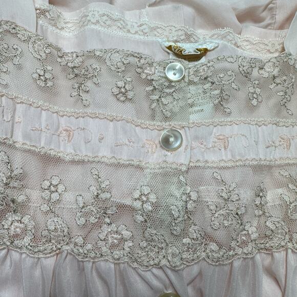 Barbizon Nightgown Pajama Medium Chemise Cotton Pink Embroidered Vintage - Picture 2 of 10